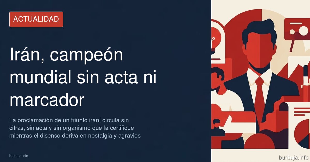 Bandera de Irán sobre una pantalla con titulares de prensa internacional y gráficos de datos sin cifras verificables