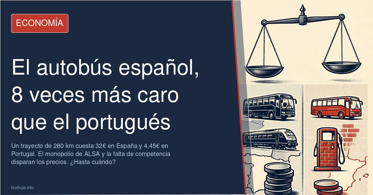 Autobús interurbano esperando en una estación, transporte público cuyo precio varía entre España y Portugal