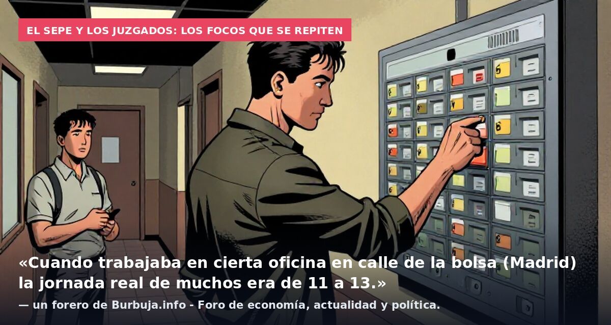 El SEPE y los juzgados: los focos que se repiten: «Cuando trabajaba en cierta oficina en calle de la bolsa (Madrid) la jornada real de muchos era de 11 a 13.» — un forero de Burbuja.info - Foro de economía, actualidad y política.