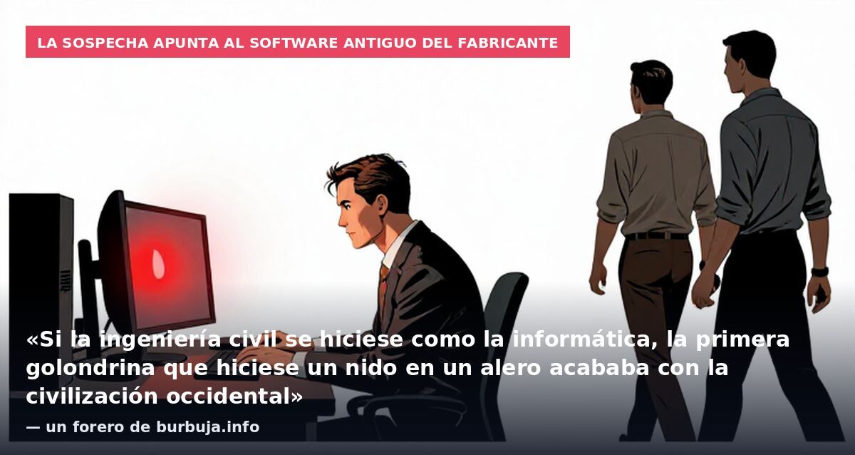 La sospecha apunta al software antiguo del fabricante: «Si la ingeniería civil se hiciese como la informática, la primera golondrina que hiciese un nido en un alero acababa con la civilización occidental» — un forero de burbuja.info
