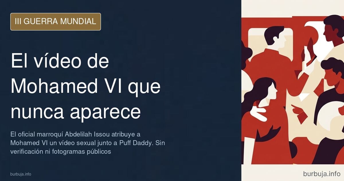 Silueta de un oficial ante un mapa del norte de África y humo lejano, ilustración sobre el vídeo de Mohamed VI sin verificar