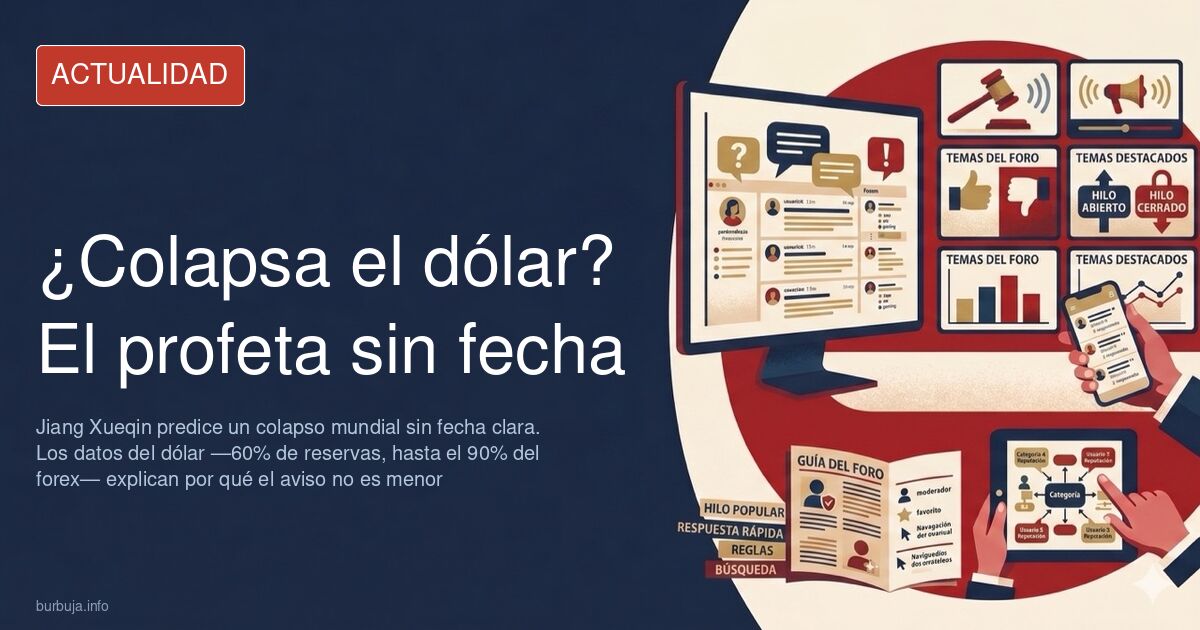 Gráfico del peso del dólar en las reservas mundiales junto a una silueta señalando una predicción de colapso mundial