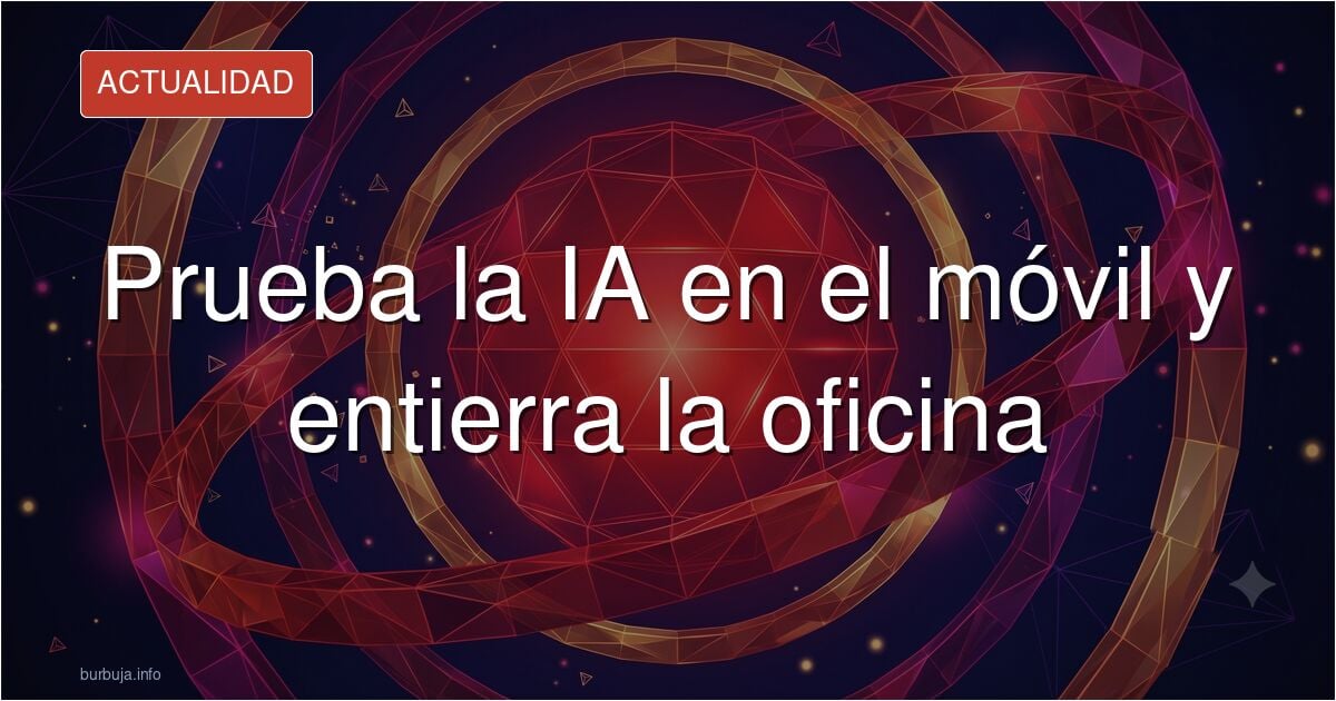 Teléfono móvil mostrando una aplicación de inteligencia artificial sobre una mesa de oficina desierta