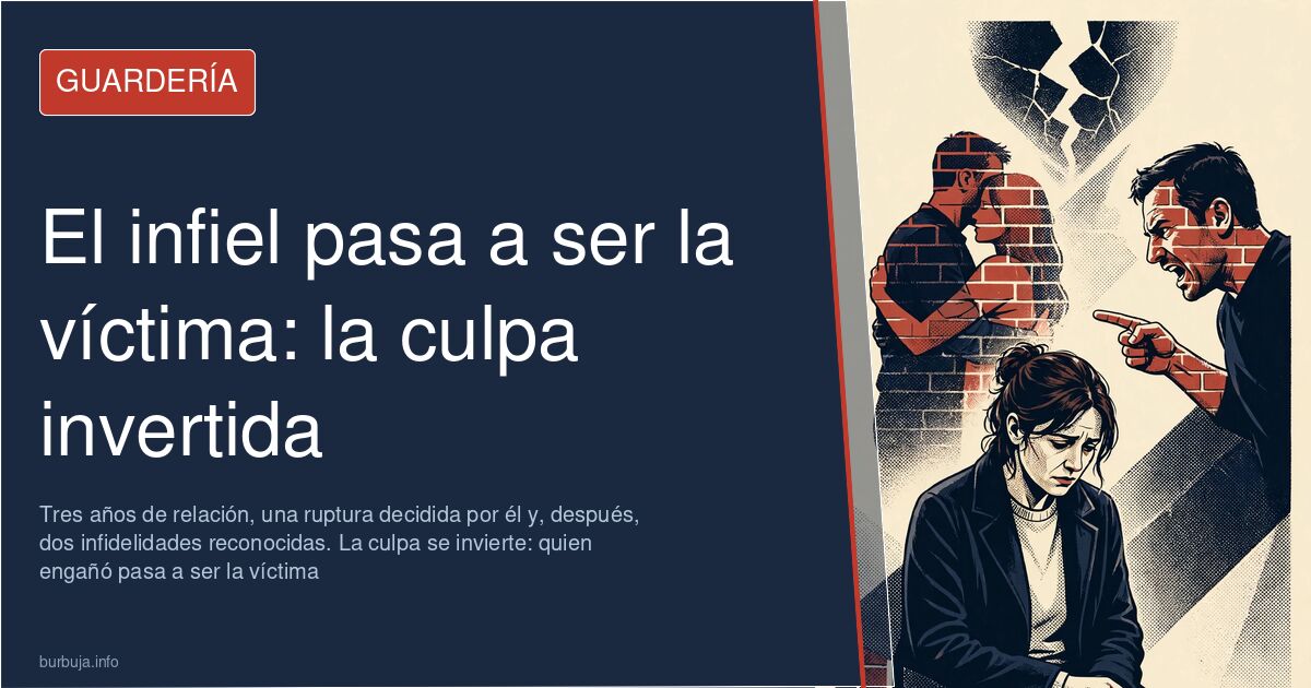Dos tazas de café en una mesa de cocina mientras una pareja discute sobre infidelidad y culpa tras una ruptura