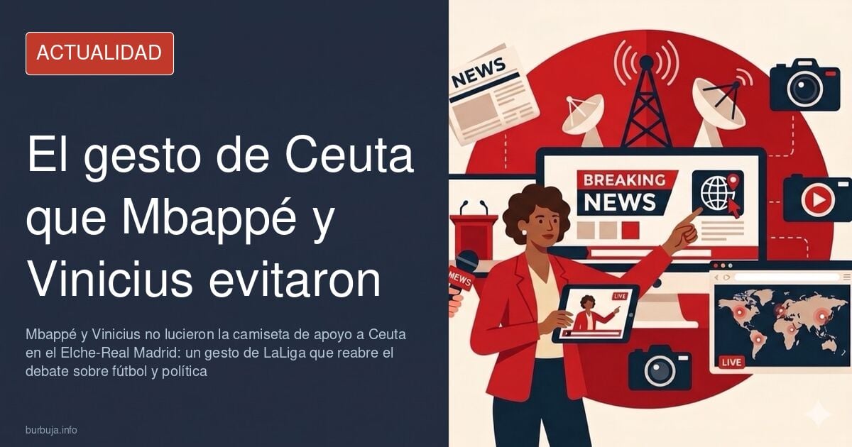 Jugadores del Elche y del Real Madrid sobre el césped con la camiseta de apoyo a Ceuta en un partido de La Liga