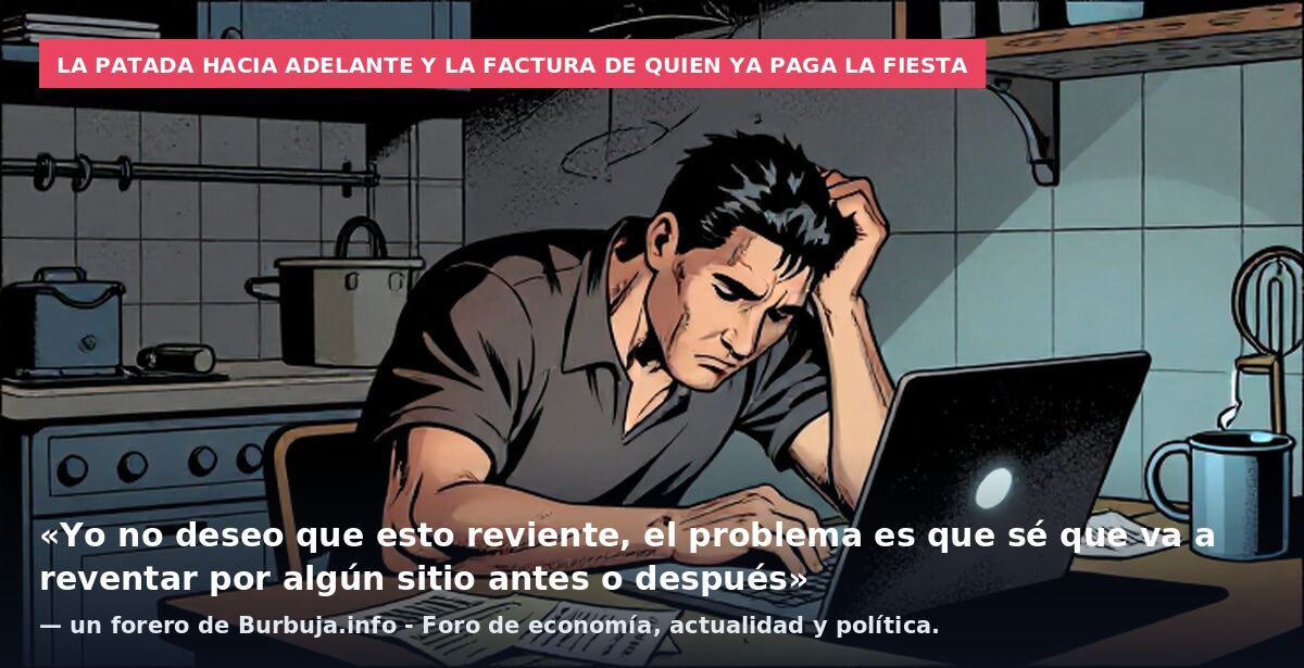 La patada hacia adelante y la factura de quien ya paga la fiesta: «Yo no deseo que esto reviente, el problema es que sé que va a reventar por algún sitio antes o después» — un forero de Burbuja.info - Foro de economía, actualidad y política.