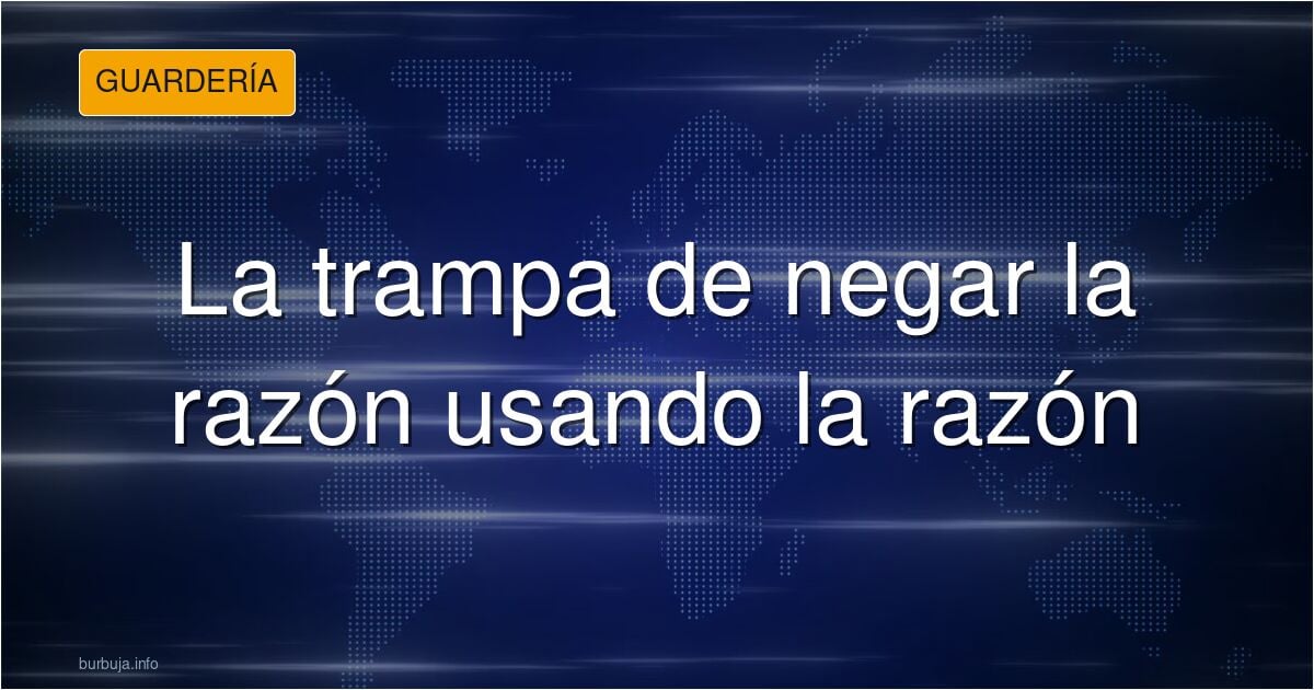 Ilustración de un orador señalando una pizarra con la palabra razón mientras su propio argumento se enrosca en un bucle infin