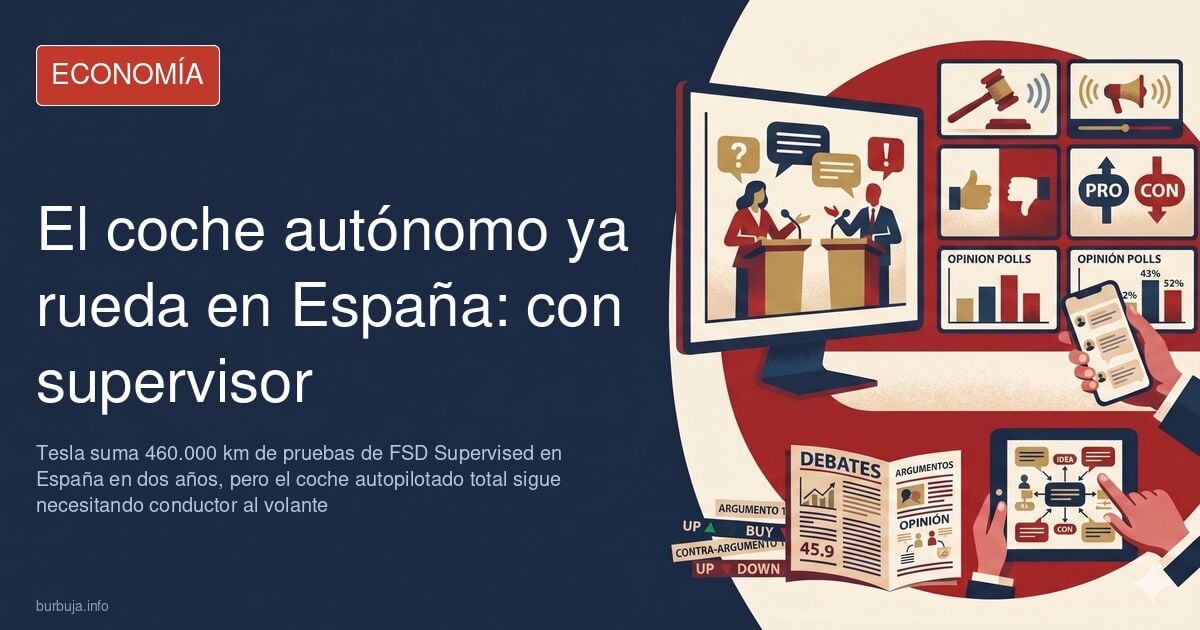 Turismo con sistema de conducción autónoma Tesla FSD circulando por una carretera española