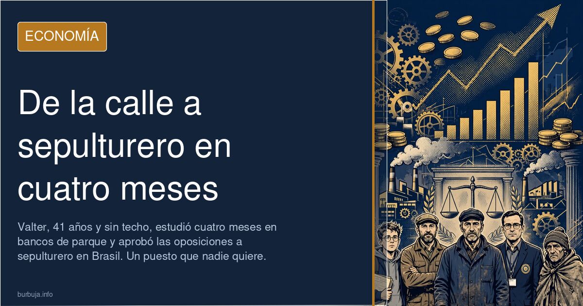 Valter, un hombre sin techo de 41 años, repasa apuntes de las oposiciones a sepulturero en un banco de un parque de Brasil
