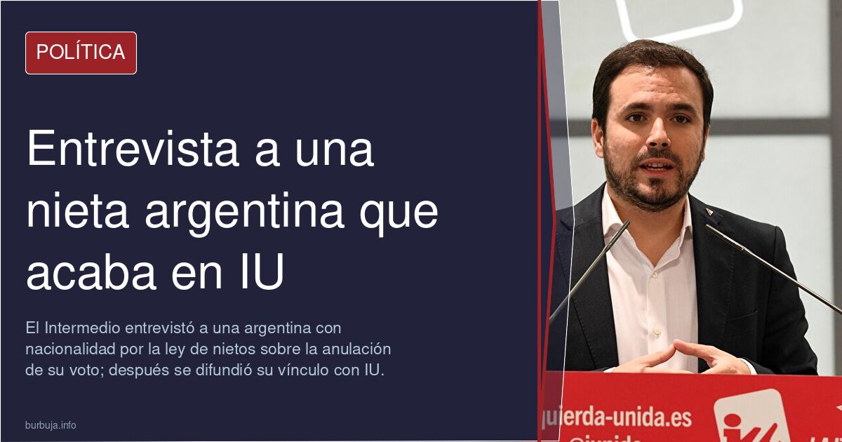 Ilustración editorial de una entrevistada ante cámaras de televisión con una urna electoral y el emblema de Izquierda Unida a