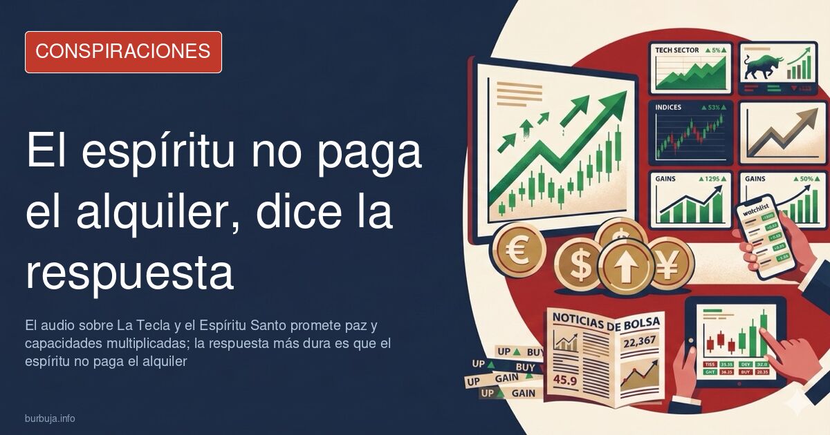 Persona con auriculares escuchando un audio sobre La Tecla y el Espíritu Santo junto a un reloj y papeles de trabajo