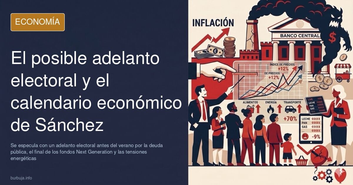 Gráfico de deuda pública y depósito de combustible con una cuenta atrás sobre un posible adelanto electoral en España