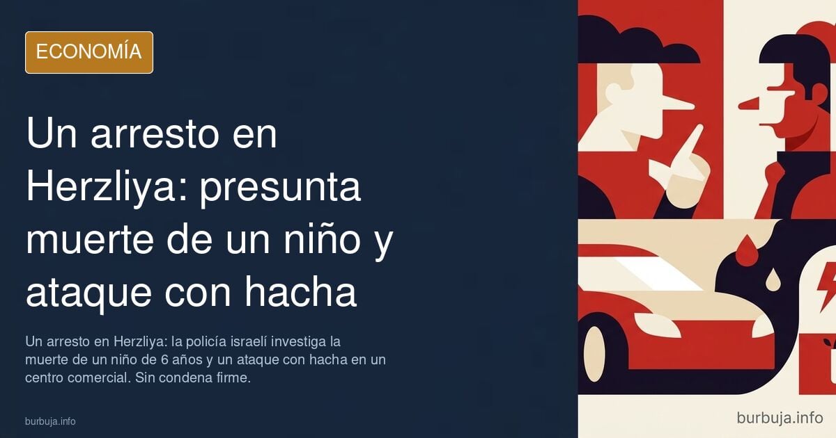 Ilustración editorial con silueta urbana costera y gráficos financieros en azul marino y dorado, evocando el suceso de Herzli