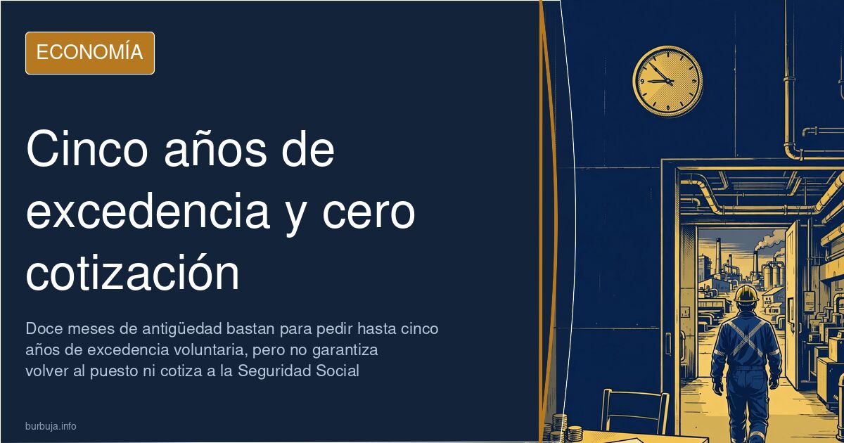 Trabajador saliendo de la fábrica junto a una silla vacía y un reloj, ilustración sobre la excedencia voluntaria