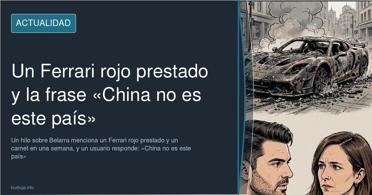 Escena de entrevista con Vito Quiles y Belarra, con el intercambio sobre un Ferrari rojo prestado y la frase sobre China