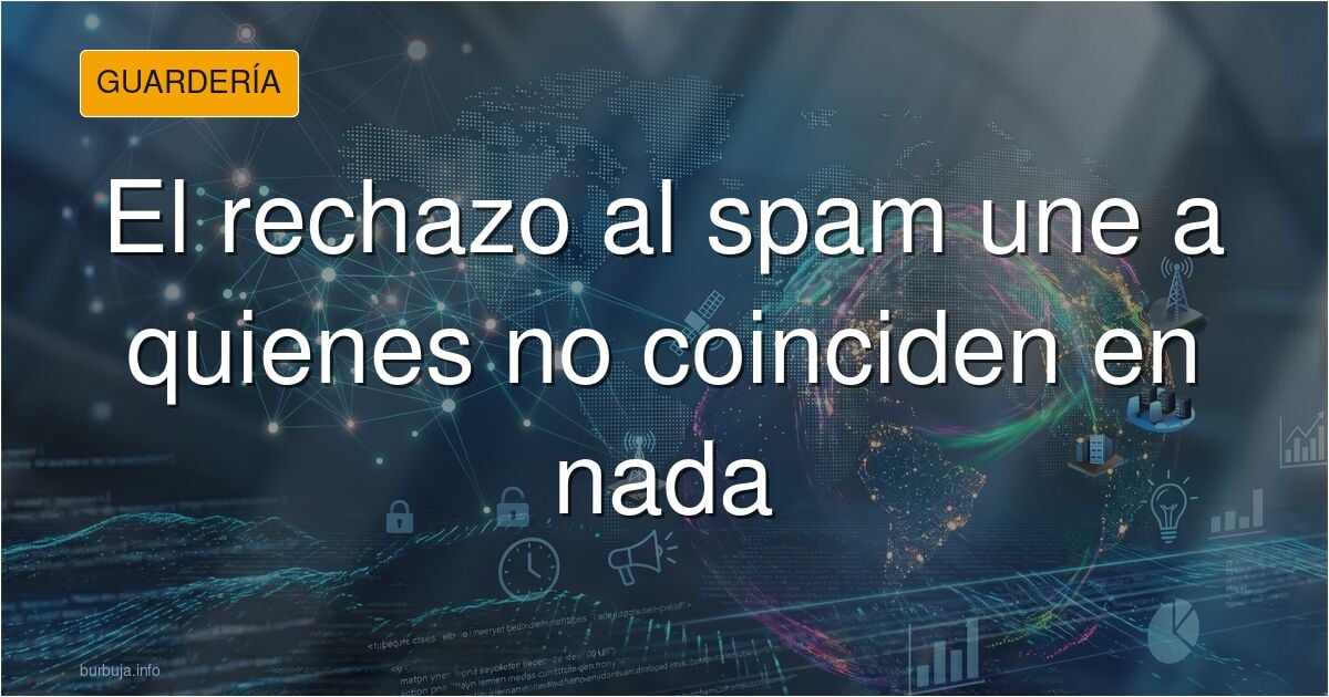 Ilustración de una comunidad digital rodeada de publicaciones de spam que se repiten en una pantalla