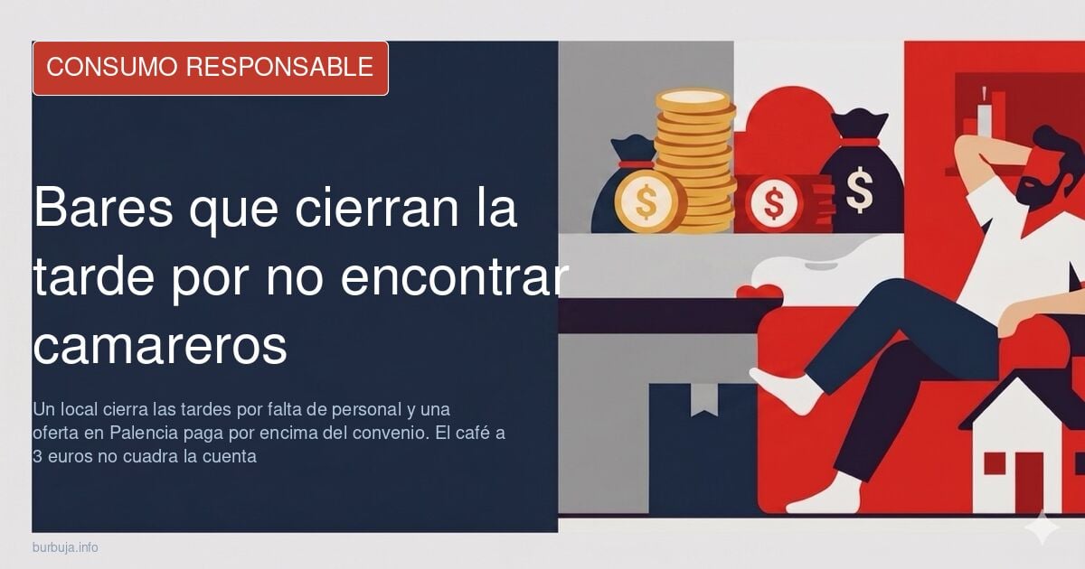 Barra de bar vacía con sillas apiladas y una cafetera encendida sin camarero, en un local que cierra por falta de personal