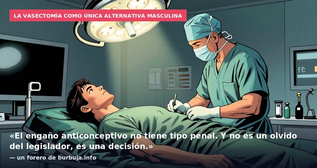 La vasectomía como única alternativa masculina: «El engaño anticonceptivo no tiene tipo penal. Y no es un olvido del legislador, es una decisión.» — un forero de burbuja.info