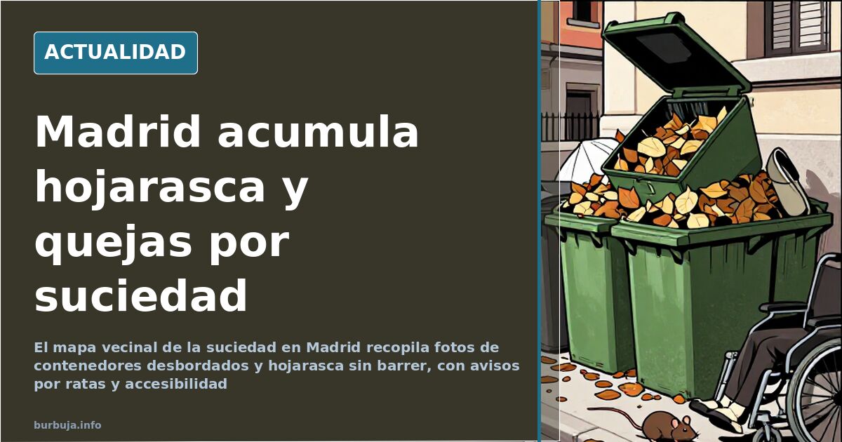 Montones de hojas secas sin recoger en una acera de Madrid, imagen que ilustra la suciedad en la capital