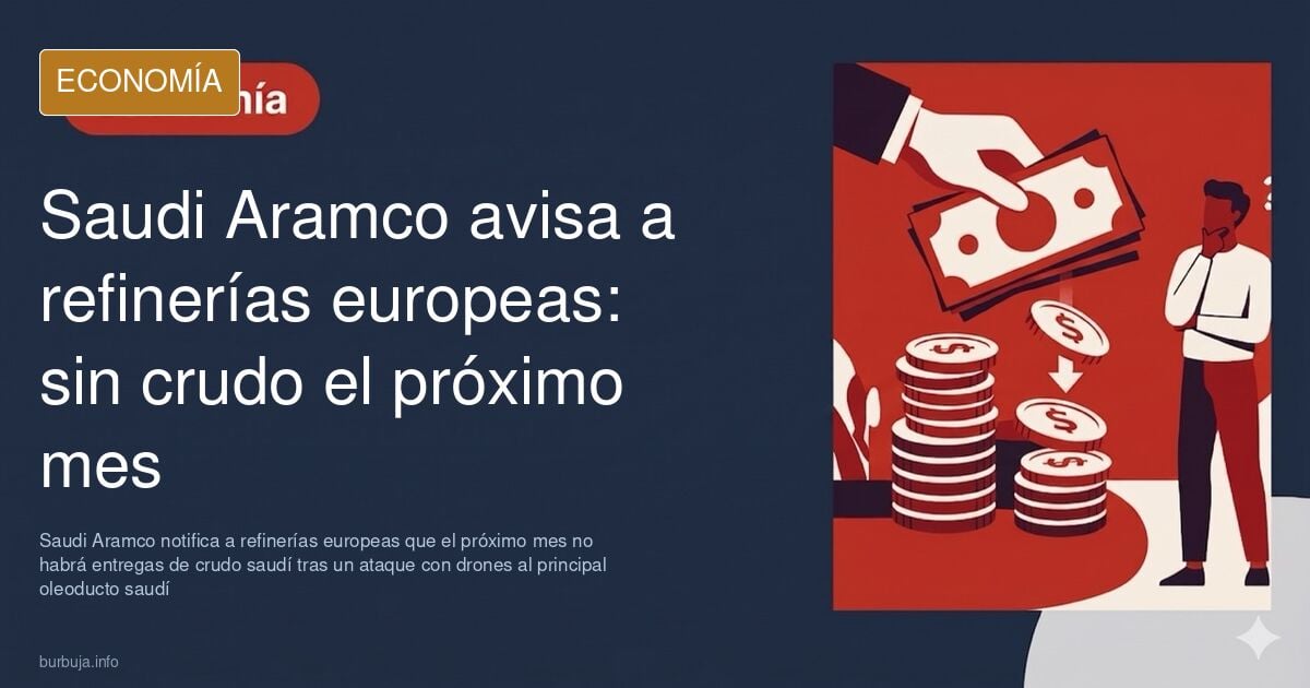 Refinería europea junto al mar con gráfico ascendente de precios del crudo saudí tras el corte de suministro