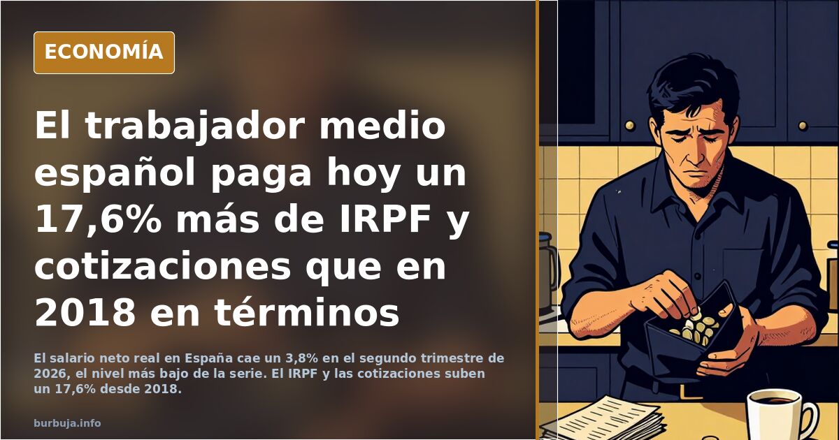 El trabajador medio español paga hoy un 17,6% más de IRPF y cotizaciones que en 2018 en términos reales