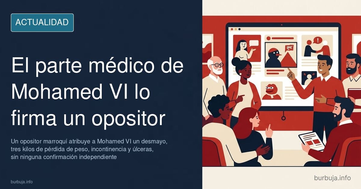 Fachada de un palacio real marroquí con bandera de Marruecos, ilustración editorial sobre el estado de salud de Mohamed VI