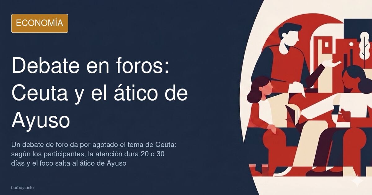 Gráfico editorial ilustrativo con una línea descendente sobre el mapa de Ceuta y un edificio residencial al fondo