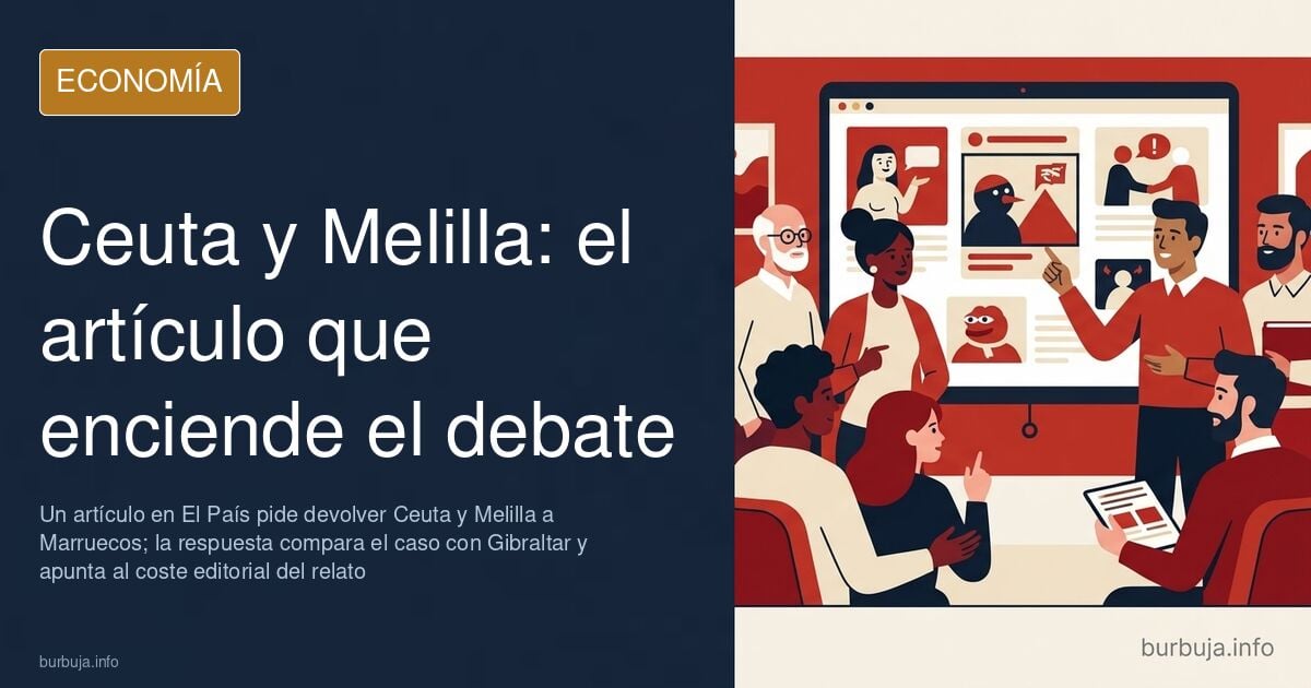 Mapa editorial del Estrecho con Ceuta y Melilla señaladas frente a la costa de Marruecos junto a gráficos de prensa