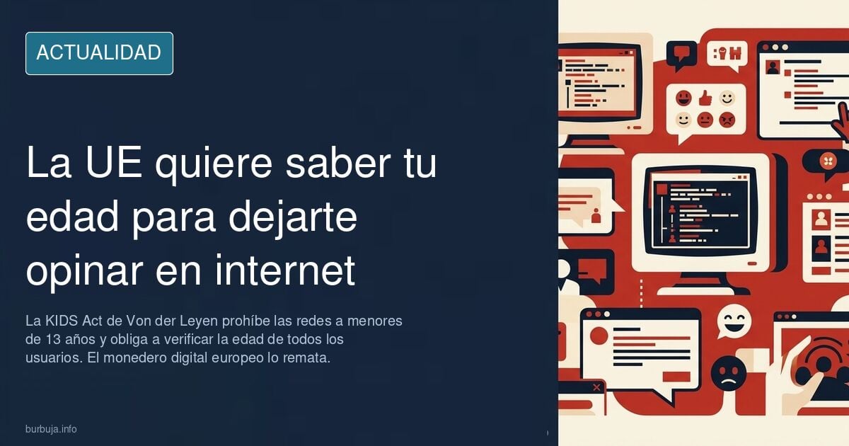 Fachada de la sede de la Comisión Europea en Bruselas junto a un teléfono mostrando una pantalla de verificación de edad