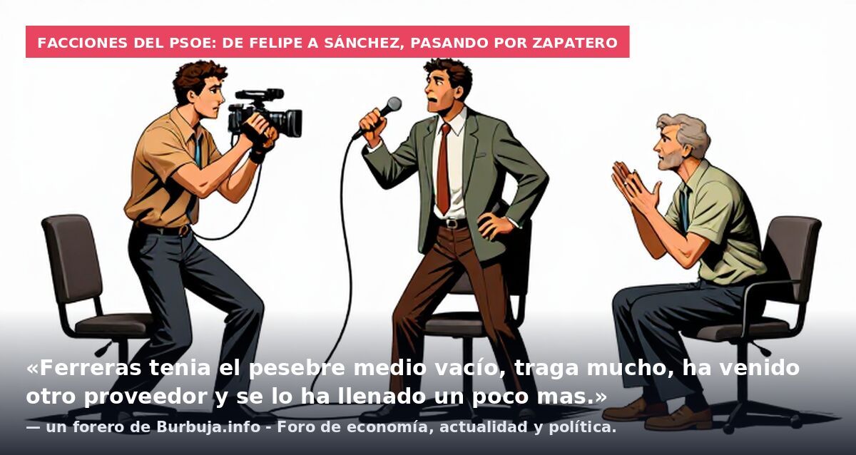 Facciones del PSOE: de Felipe a Sánchez, pasando por Zapatero: «Ferreras tenia el pesebre medio vacío, traga mucho, ha venido otro proveedor y se lo ha llenado un poco mas.» — un forero de Burbuja.info - Foro de economía, actualidad y política.
