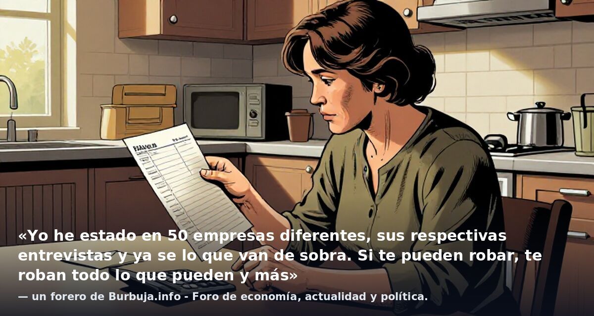 «Yo he estado en 50 empresas diferentes, sus respectivas entrevistas y ya se lo que van de sobra. Si te pueden robar, te roban todo lo que pueden y más» — un forero de Burbuja.info - Foro de economía, actualidad y política.