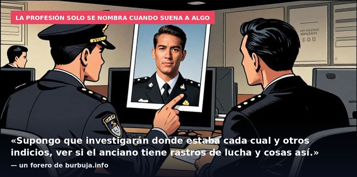 La profesión solo se nombra cuando suena a algo: «Supongo que investigarán donde estaba cada cual y otros indicios, ver si el anciano tiene rastros de lucha y cosas así.» — un forero de burbuja.info