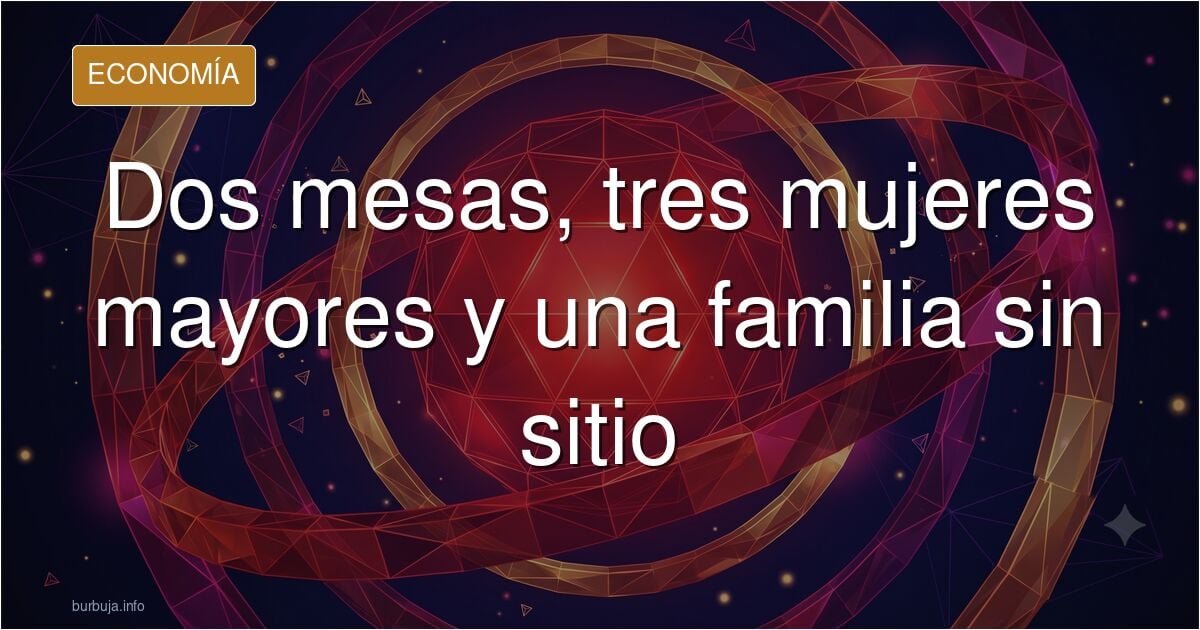 Terraza de bar con mesas y sillas ocupadas y una familia esperando de pie, escena de conflicto por el espacio público