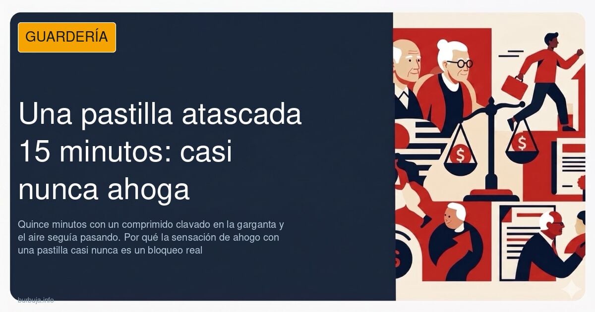 Ilustración de una persona junto a un vaso de agua llevándose la mano a la garganta con una pastilla atascada en la garganta