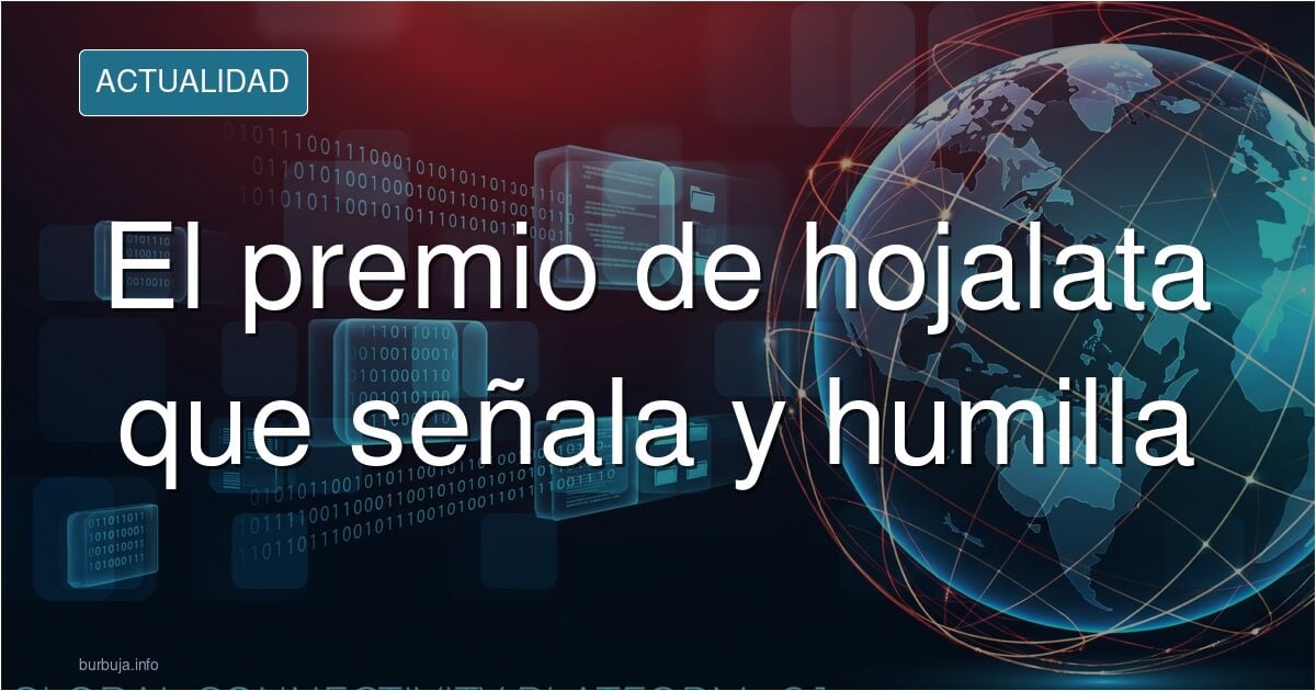 Ilustración editorial de un galardón de hojalata sobre una mesa, símbolo del acoso digital en comunidades online