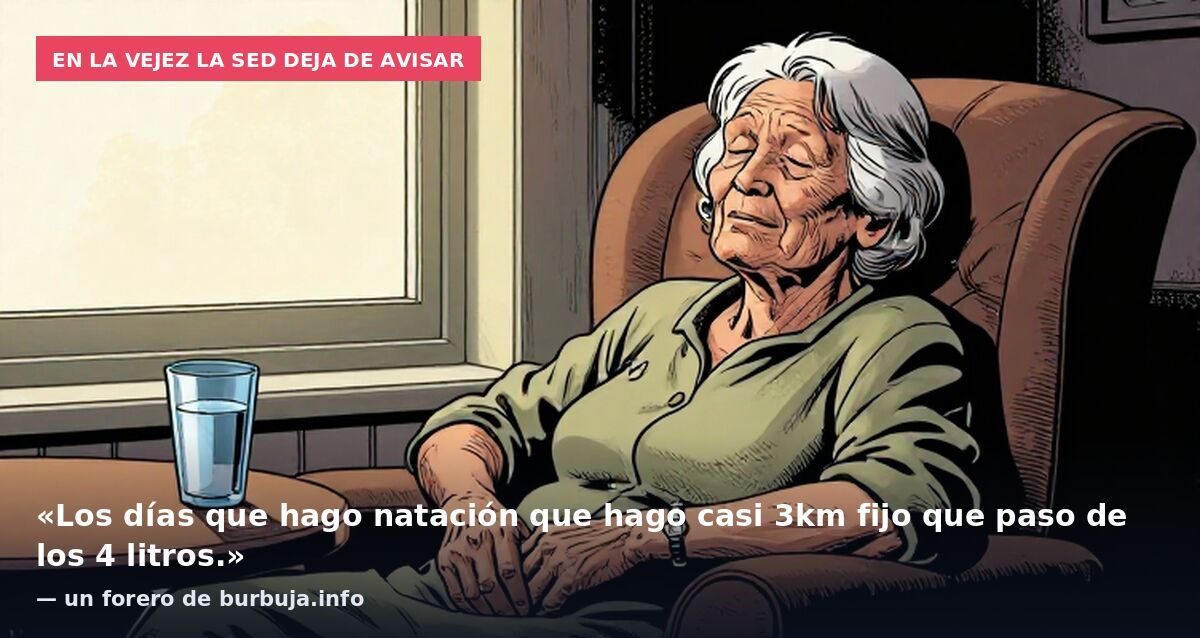 En la vejez la sed deja de avisar: «Los días que hago natación que hago casi 3km fijo que paso de los 4 litros.» — un forero de burbuja.info