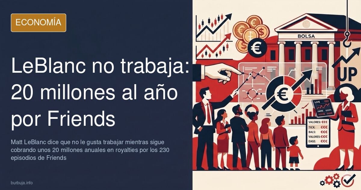 Ilustración editorial de un sillón vacío frente a gráficos en ascenso que representan las royalties de Matt LeBlanc