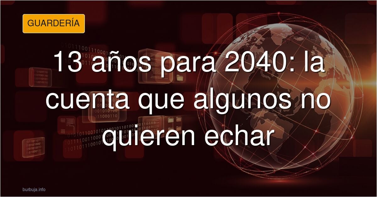 Ilustración de un trabajador de mediana edad mirando un calendario que marca 2040 junto a un patinete eléctrico