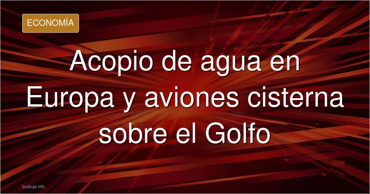 Ilustración editorial nocturna con aviones cisterna sobre un mapa del Golfo