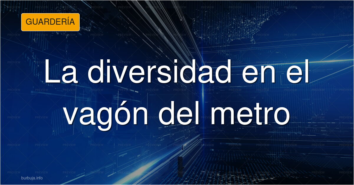Ilustración caricaturesca y vibrante de un vagón de metro lleno de gente