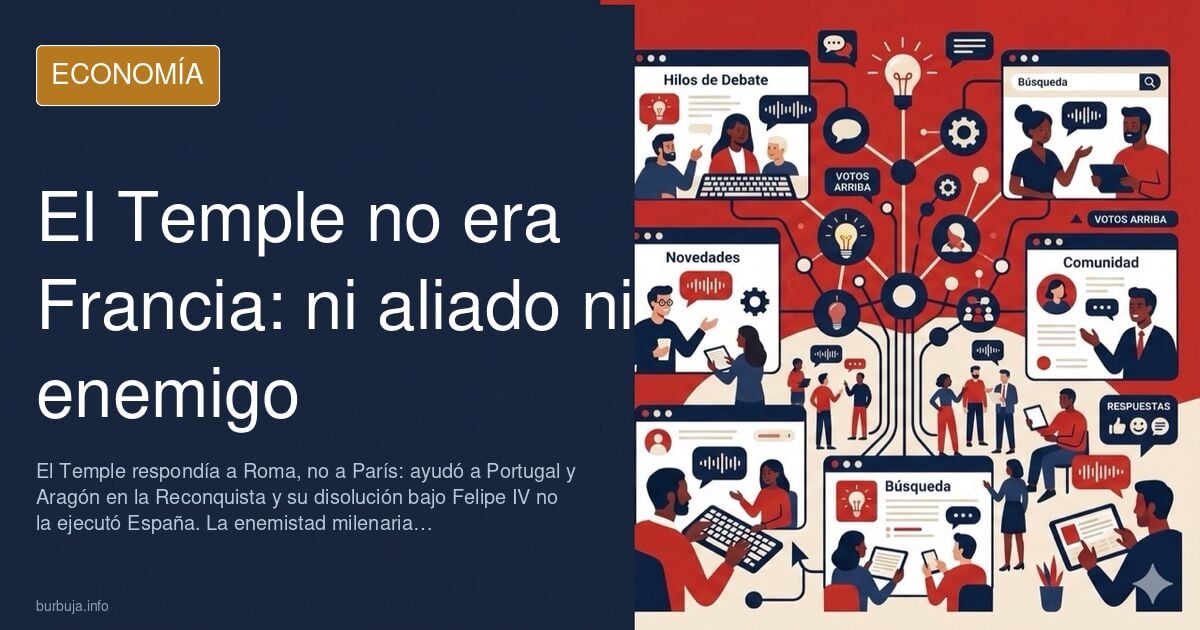 Ilustración editorial sobre templarios y Reconquista con monedas, cruces y mapas de la península ibérica en azul marino y dor