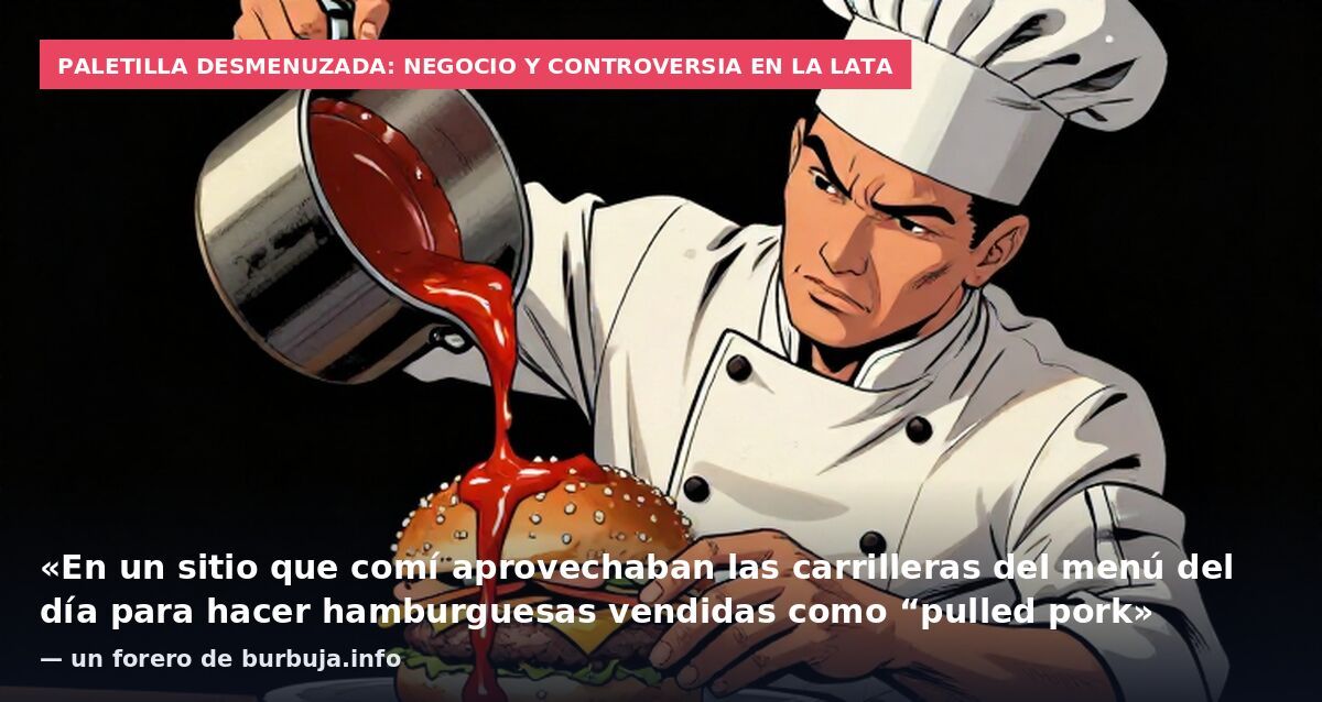 Paletilla desmenuzada: negocio y controversia en la lata: «En un sitio que comí aprovechaban las carrilleras del menú del día para hacer hamburguesas vendidas como “pulled pork» — un forero de burbuja.info