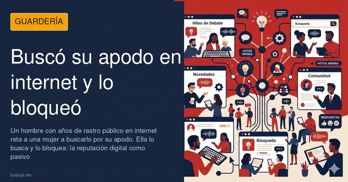 Persona consultando un buscador en el móvil con un apodo lleno de resultados y un icono de bloqueo encendido