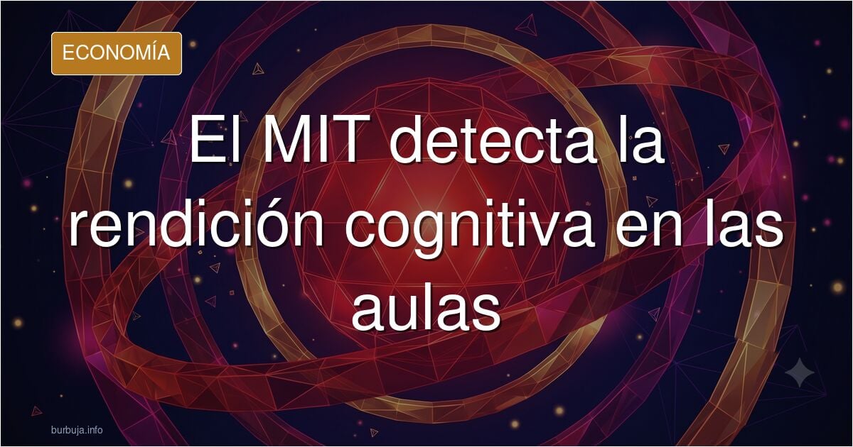 Ilustración editorial sobre la rendición cognitiva universitaria con gráficos y engranajes junto a un aula vacía