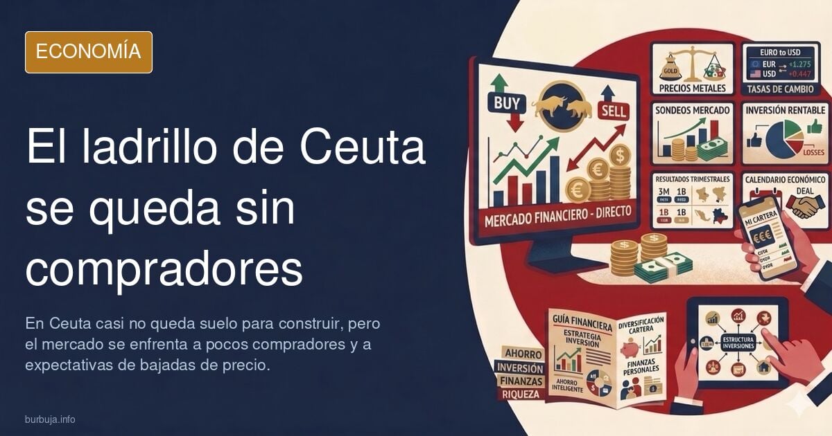 Edificios residenciales en la costa de Ceuta con carteles de se vende en balcones y ventanas frente al mar