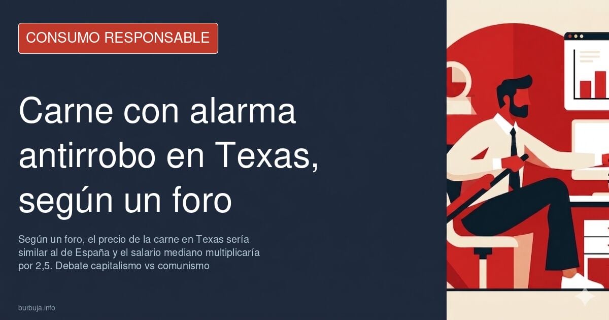 Vitrina de carne de vacuno en un supermercado de Texas con dispositivo antirrobo, según un comentario