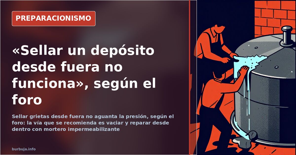 Grietas a media altura en la pared de un depósito de agua de cemento y ladrillo con filtraciones
