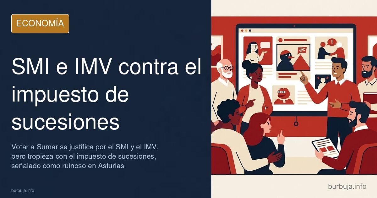 Ilustración editorial con gráficos y monedas sobre la subida del SMI, el IMV y el impuesto de sucesiones en España