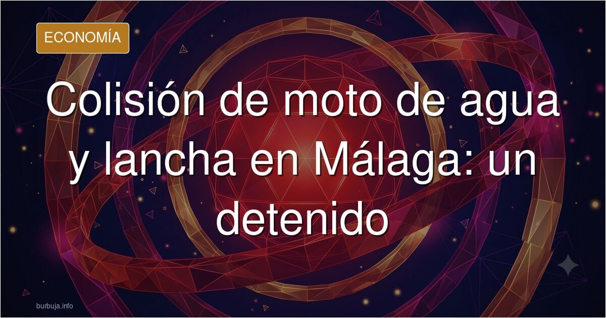 Ilustración editorial de una moto de agua y una lancha en el mar durante un accidente marítimo en Málaga, en tonos azul marin