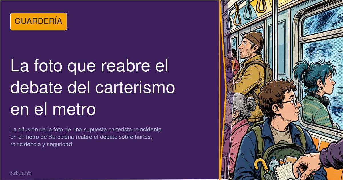 Ilustración de pasajeros en el metro de Barcelona revisando sus bolsillos y protegiendo la cartera antes de subir al tren